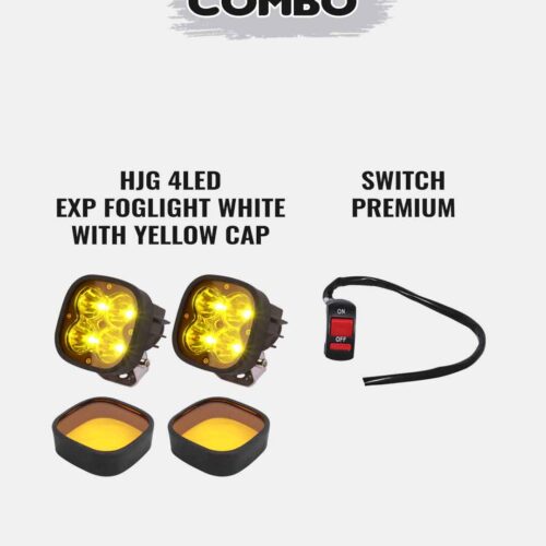 1 Pair HJG 4 LED Premium Fog Light-White With Yellow Cap+Premium Switch